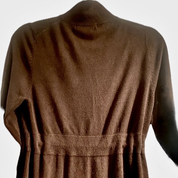 😊BCBG Maxazria Brown Sweater Coat Drawstring Gold Zipper Pockets Mid-thigh Sz L - Picture 11 of 14